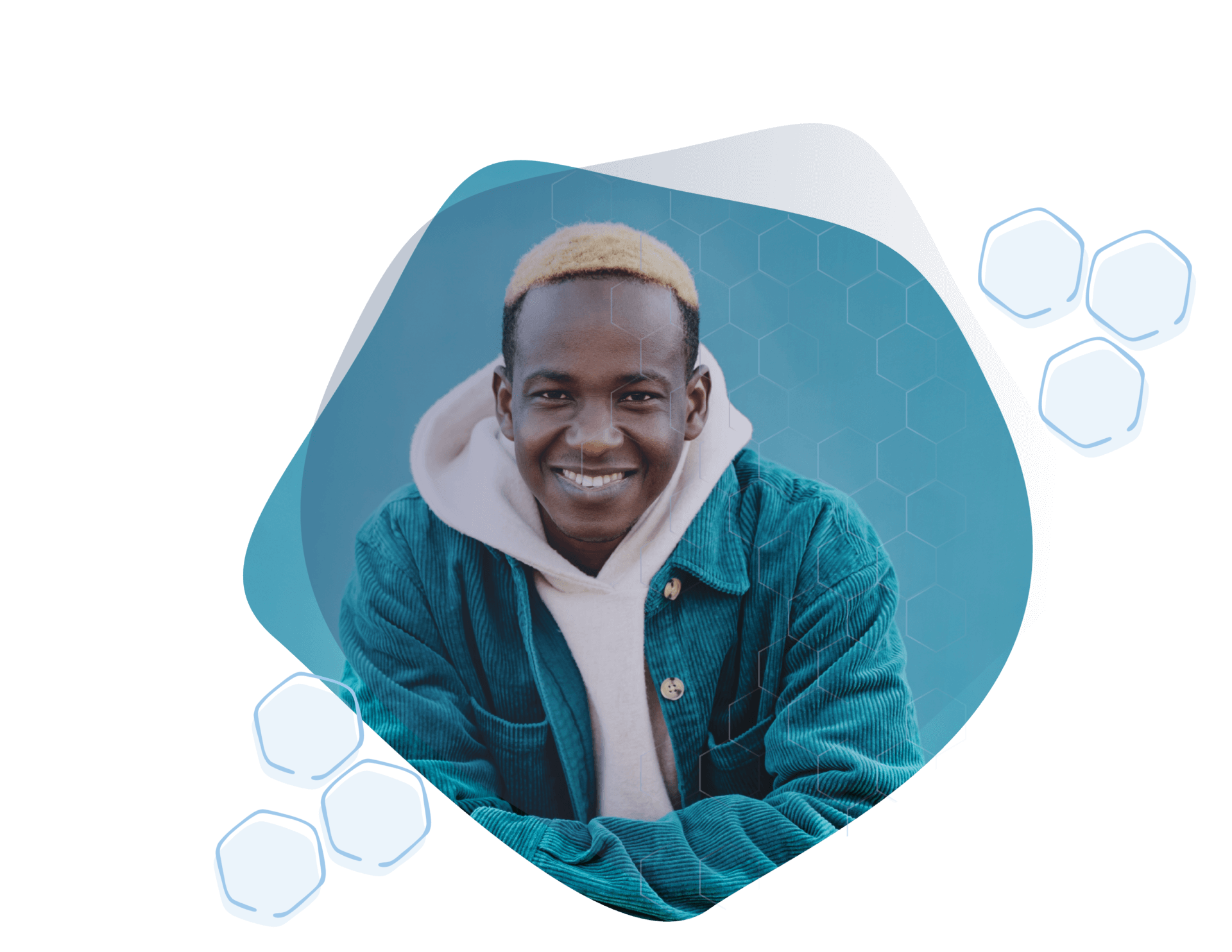 Black teenage student with bleached hair smiling outside of school.