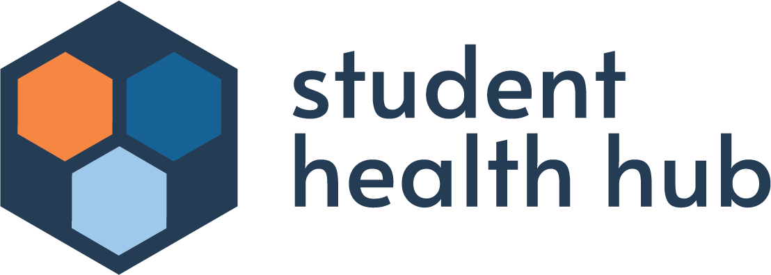 Student Health Hub horizontal logo with orange and blue coloring.