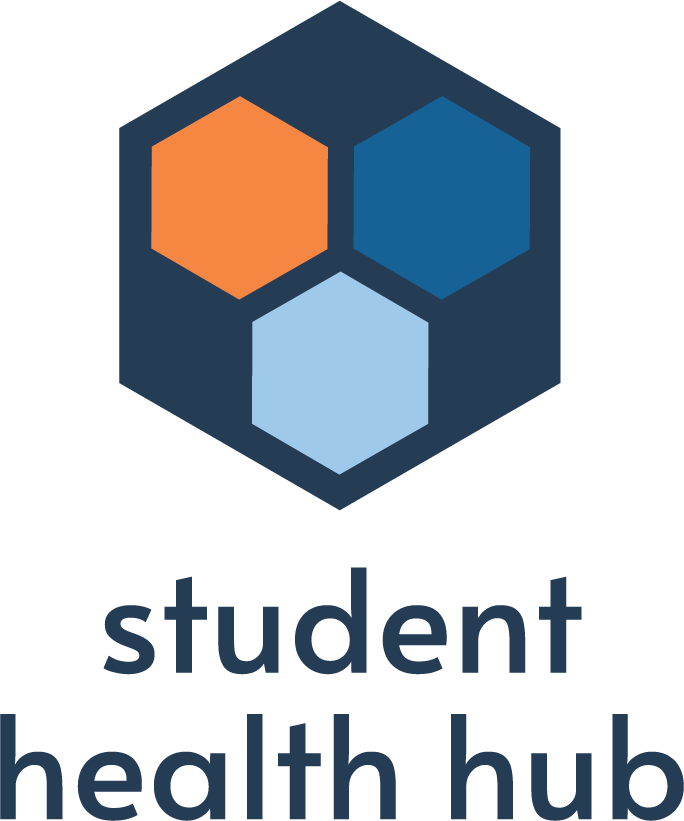 Vertical Student Health Hub logo with blue and orange coloring.